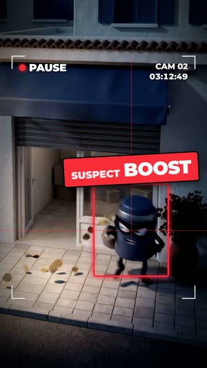 freeze frame, red target box locks on the thief, tag BOOST